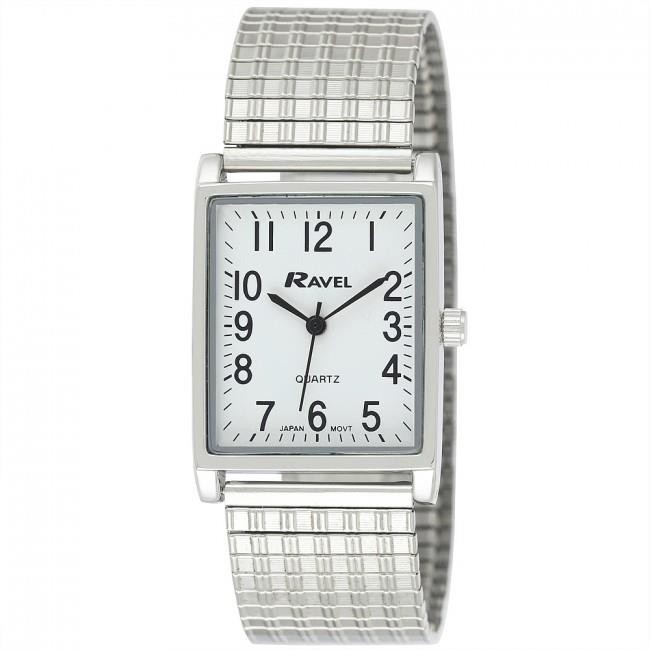 Men's Rectangular Silver Expander Bracelet Watch Quartz Classic Wristwatch