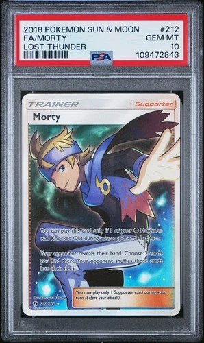 2018 POKEMON SUN & MOON MORTY FULL ART TRAINER LOST THUNDER #212/214 PSA 10 GEM