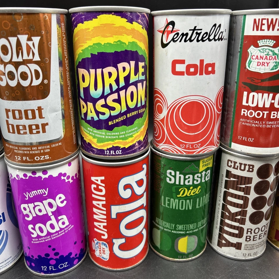 Lot 12 VTG Steel Pop Soda Cans 12oz RC Pepsi Cola Shasta Diet Purple Passion F - Image 3 of 4