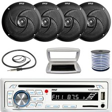 Pyle 1-DIN Bluetooth Marine CD Receiver W/White Cover, 4x 8'' 320W Max Speakers