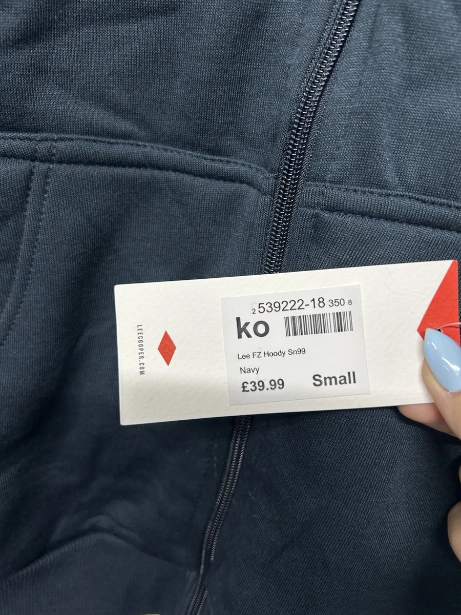 Sudadera con capucha Lee Cooper azul marino con cremallera para hombre talla pequeña nueva