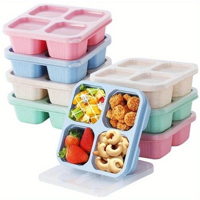Portable 4-Compartment Lunch Box Eco-Friendly Bento Meal Prep Container