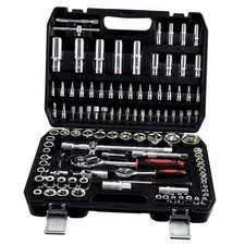  108 Piece Mechanics Tool Set Metric And Standard 1/4" & 1/2" Socket Set, 