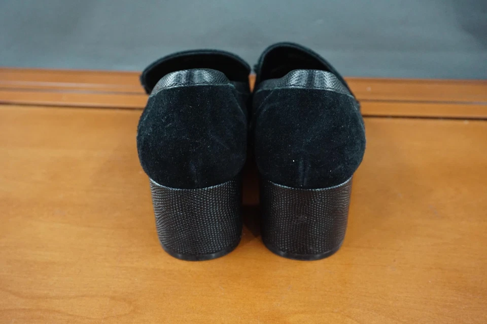 Donald Pliner Zapatos Mujer Talla 8.5 Negro Kressida Borla Mocasín Tacones Bloque Foto 4 de 4