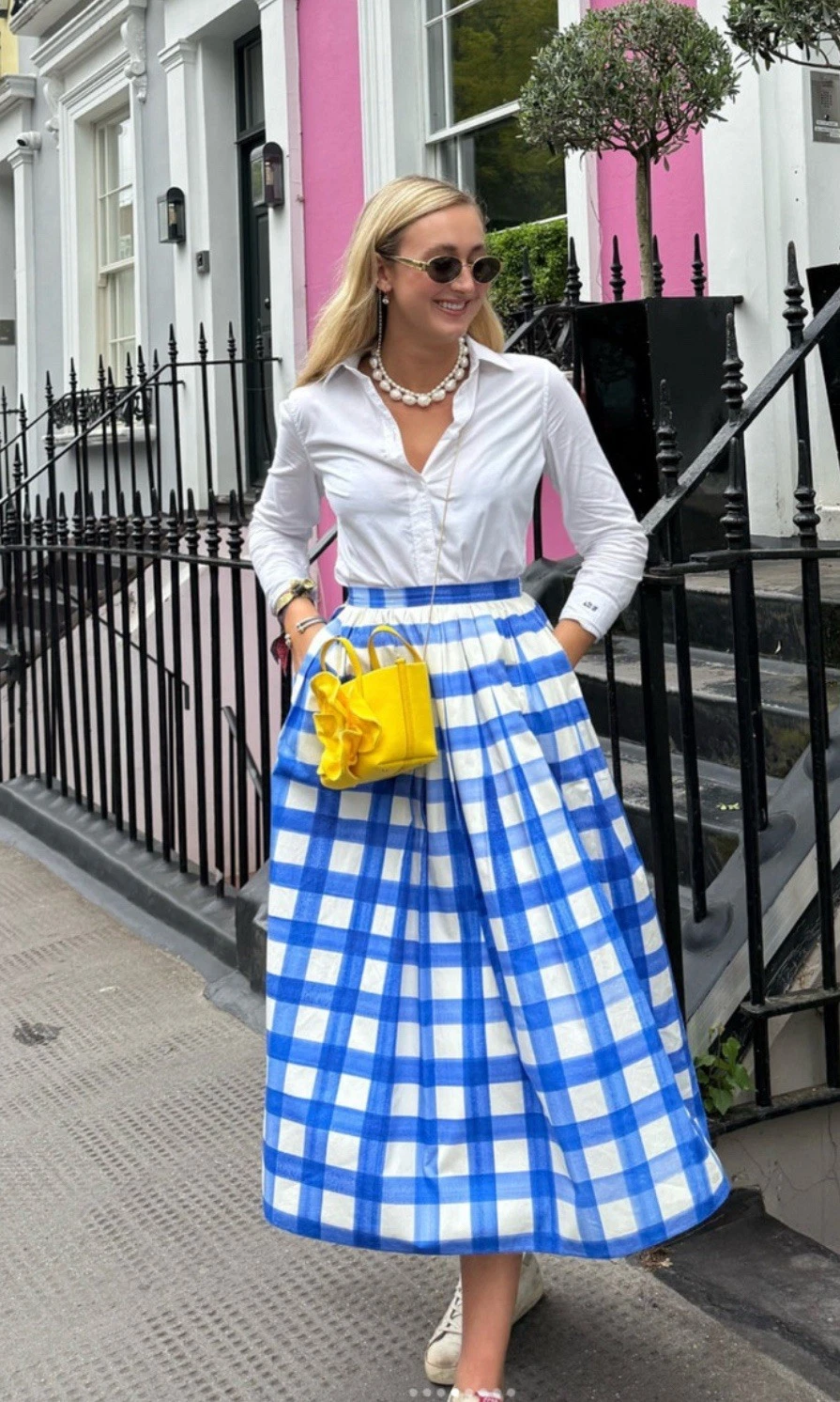 ZARA SS25 WOMAN CHECKERED MIDI SKIRT ZW COLL. Cotton Blue/White 3090/102 NWT $99