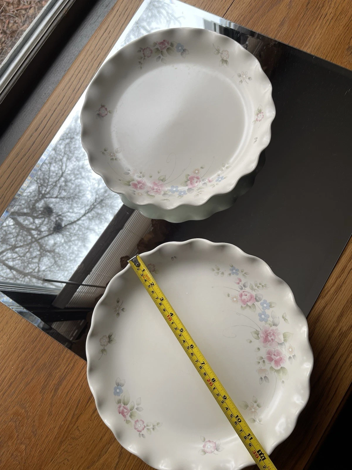 Pfaltzgraff TEA-ROSE Pattern 12” FLUTED Pie/Cake Plates, Set Of 2 ..1985-2005