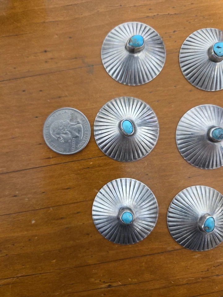 Juego grande vintage de 6 botones turquesa de plata esterlina del suroeste hechos a mano Foto 2 de 4