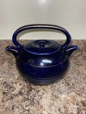 Vintage HALL CHINA TWIN SPOUT Tea Master Solid Blue Gold Tea Pot Patent