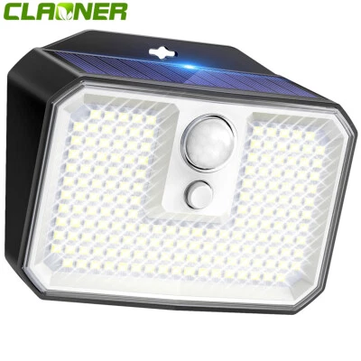 CLAONER 168 LED Solar Power Wall Light PIR Motion Sensor Outdoor Security Lamp