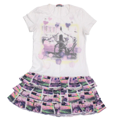 Carbone Shirtkleid Volant-Kleid Kurzarm-Kleid Gr. 164 weiß Frontprint Rüschen