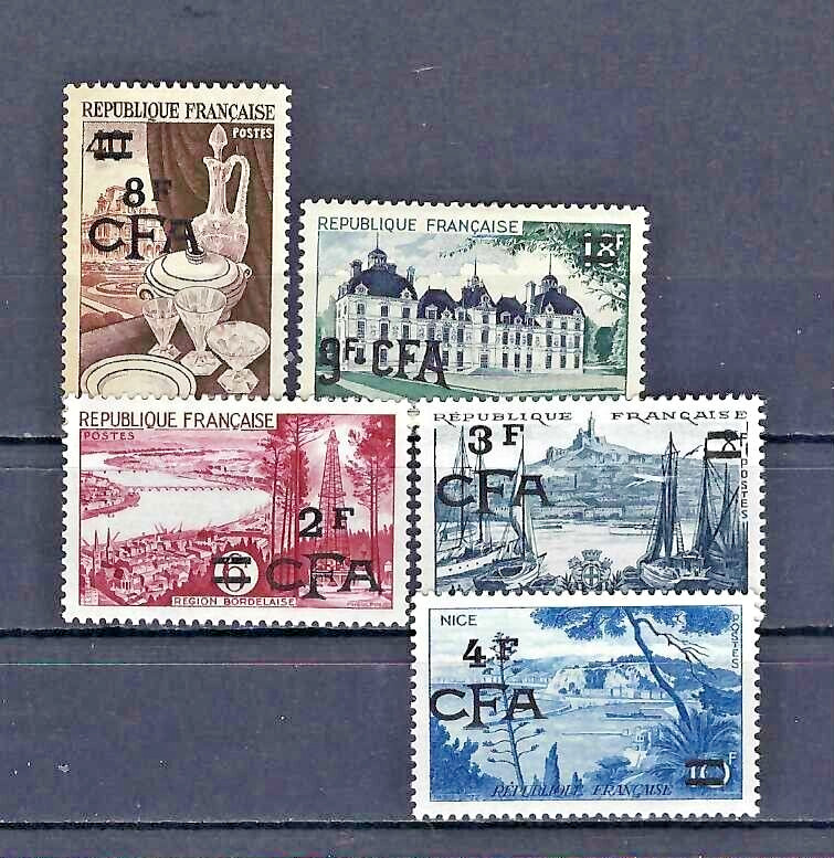 Reunion 1954-1956 #303, 308, 312-314 MNH CFA Overprints