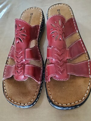 NATURALIZER RED LEATHER SLIP ON SANDALS SZ 9 1/2 | eBay