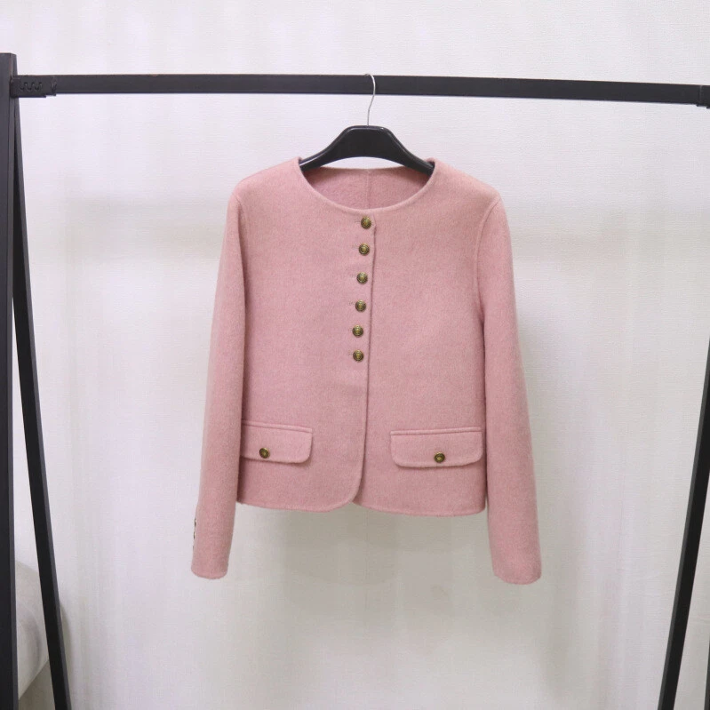 OFF WHITE Cappotto donna lana double face moda corto girocollo soprabito bottoni primavera