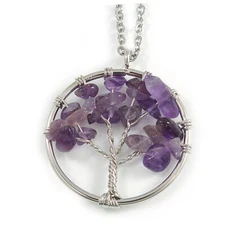 'Tree Of Life' Open Round Pendant Amethyst Semiprecious Stones with Silver 10PCS