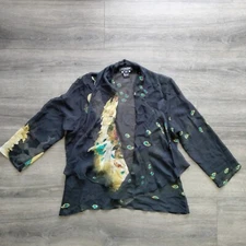 Citron Santa Monica Sheer Silk Jacket Topper Size PS Open Cardigan Artsy Peacock