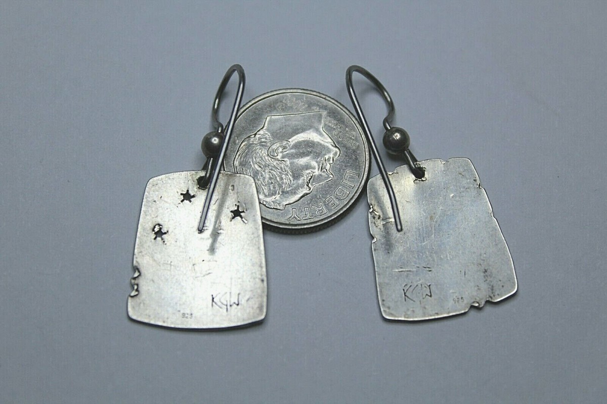 "KGW" OXIDIZED 925, MODERNIST PICTORAL MORNING/NIGHT DANGLE EARRINGS,5/8 X 1 1/4 View 2