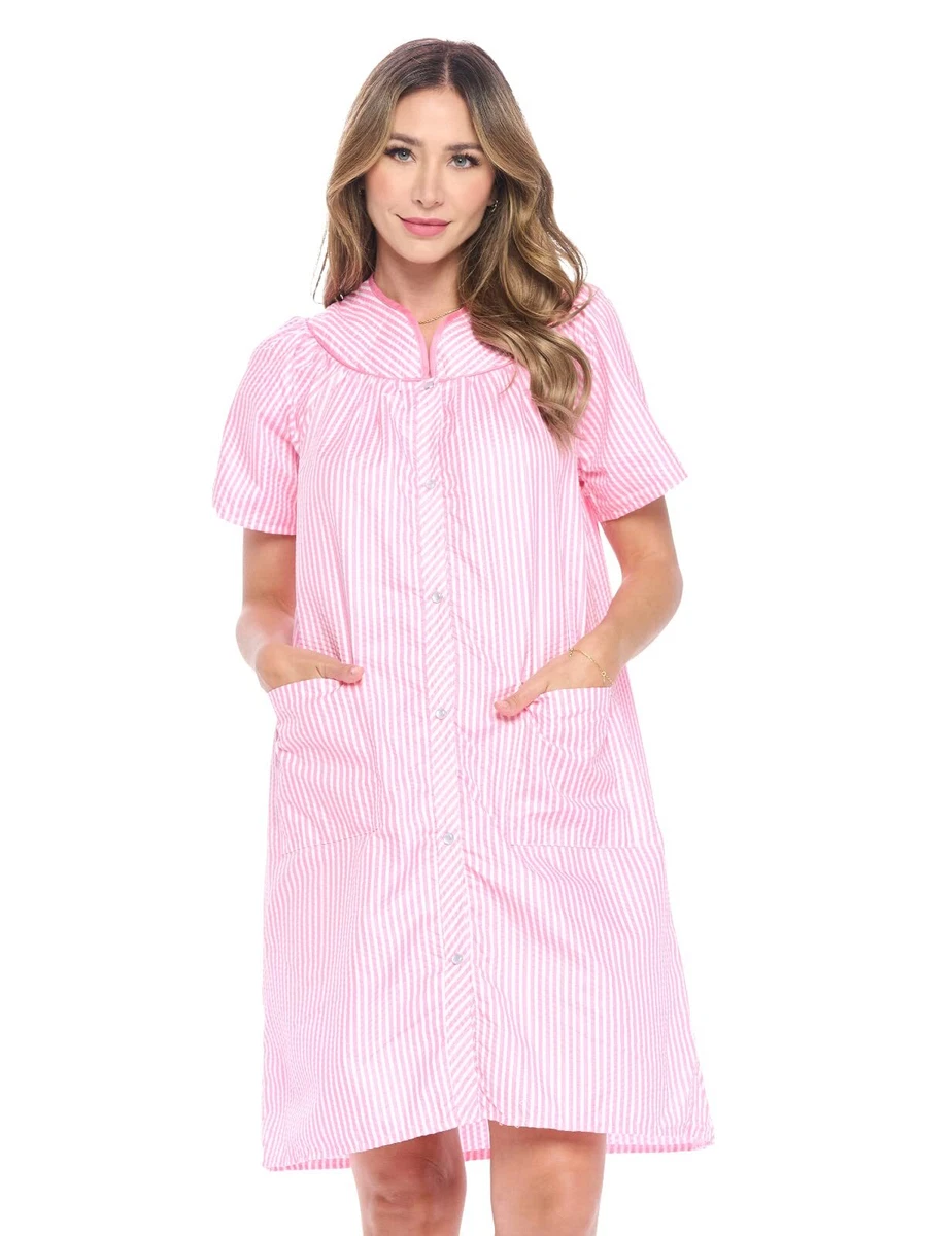 Casual Nights Womens Snap Front House Dress Short Sleeve Woven