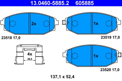 ATE 13.0460-5885.2 Bremsbelagsatz, Scheibenbremse für HYUNDAI,MITSUBISHI