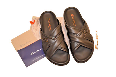 495  NWB Santoni Crossover-Straps Leather Sandals Size EU 45 US 12 UK 11