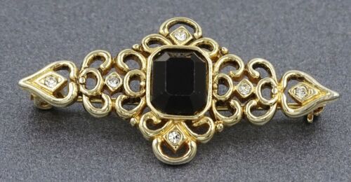 Womens Brooch Gold Plated & Rhinestone Filigree Style Vintage Jewellery  - 第 1/7 張圖片