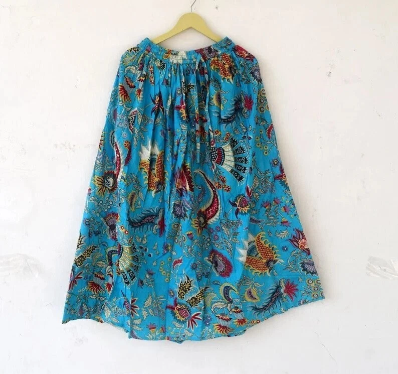 Indian Turquoise Mukut Skirt Cotton Skirt, Long Skirt, Free Size Beachwear Skirt