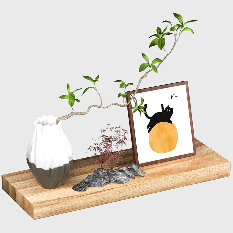 2/3/4 Pcs Wood Floating Shelves Wall Mounted Rustic Wooden Wall Shelves - image 2 of 4