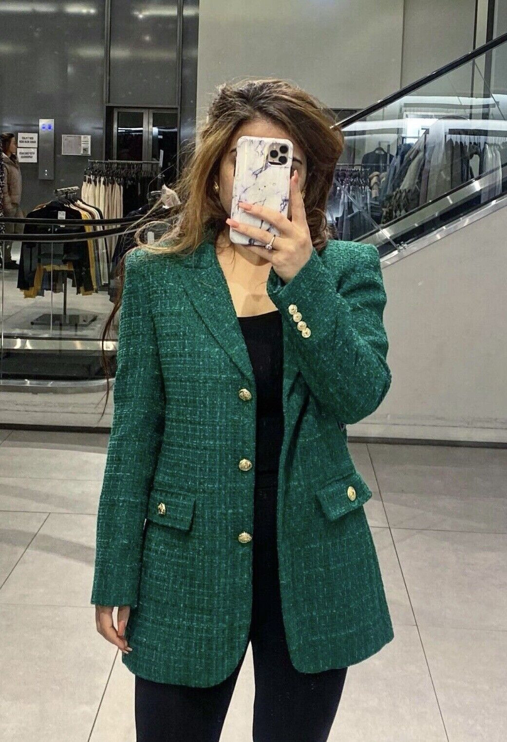 ZARA WOMEN BUTTON TEXTURED WEAVE TAILORED BLAZER GREEN JACKET SIZE EXTRA SMALL image 6