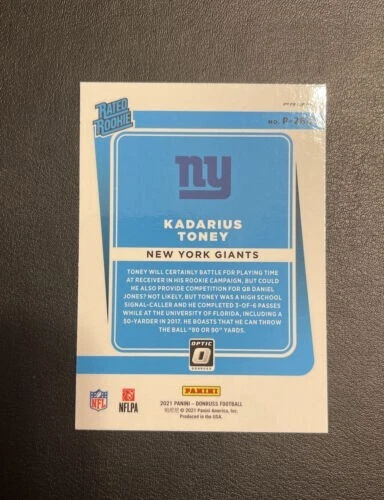 2021 Donrus Optic KADARIUS TONEY Rated Rookie SILVER Prizm #P-264 Giants RC A-17 - Image 2 of 2