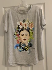 Frida Kahlo Shirt Graphic Tee Gray , XXL