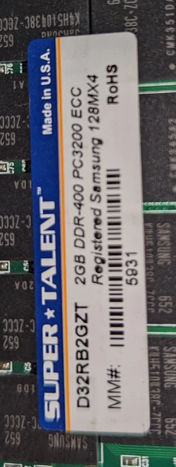 2x D32RB2GZT Super Talent 2GB DDR Registered ECC PC-3200 400Mhz 2Rx4 Memory Dimm - Image 2 of 3