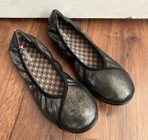 REVERE Nairobi Metallic Lizard Print Leather Comfort Ballet Flats Shoes Sz 39