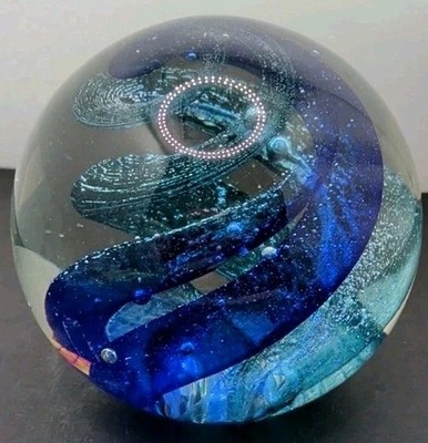 Galaxy Art Glass 4  Ball Orb Swirl Celestial Sphere Cobalt Globe Paperweight 