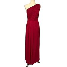 David's Bridal Long One-Shoulder Crinkle Chiffon Dress F18055 Bridesmaid NWT 6