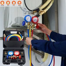VEVOR 3 Way AC Manifold Gauge Set w 5ft Hoses For R134A R22 R12 R502 Refrigerant