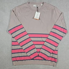 Chinti & Parker 100% Cashmere Sweater Women Sz L Striped Oatmeal Pink Gray