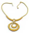 Trifari Signed Necklace Gold Tone Double Hoop Pendant 16” J80