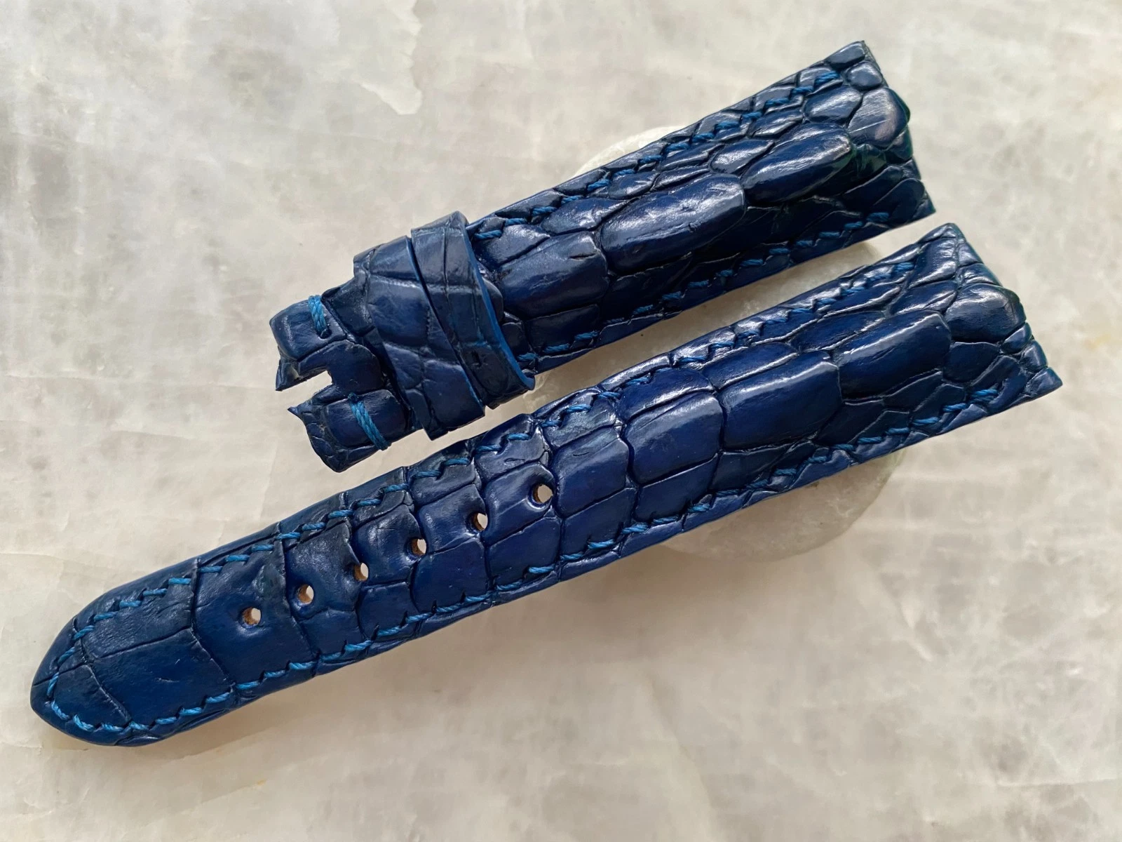22mm/18mm Navy Blue Alligator Crocodile Print Leather Watch Strap Band