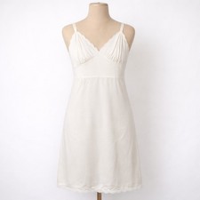 Vintage Lace Satin Slip Dress White 34 Scalloped Fairy Romantic Lingerie Bridal
