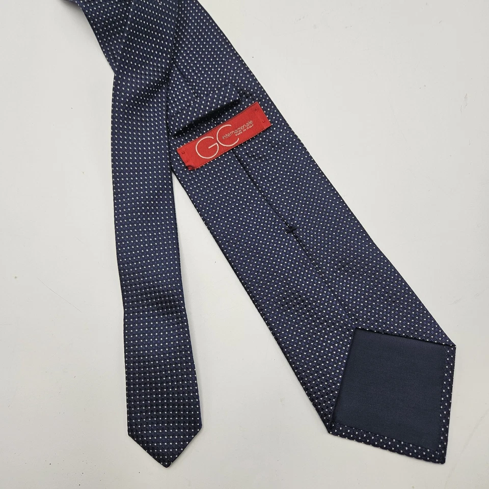 Corbata para hombre GC Internazionale 100 % seda 3,75 x 59,5" azul con lunares blancos Italia Foto 4 de 4