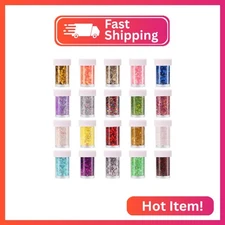 20 Assorted Colors Holographic Chunky and Fine Mixed Glitter,Shake Jar,for DIY C