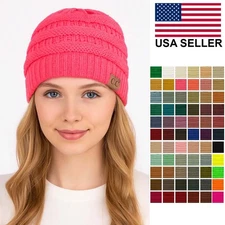 C.C Women Men Unisex Trendy Chunky Soft Ribbed Cable Knit Skull Cap Beanie Hat