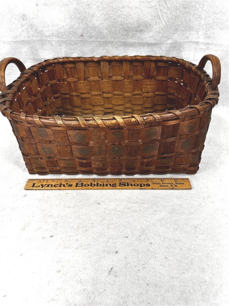 antique basket Northeast Native American potato stamp 15x13x6 original 19thc 