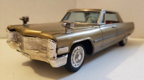 Vintage 1965 Gold Cadillac Friction Powered 10" Tin Toy Car - Bandai of Japan