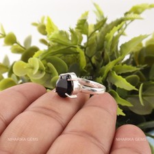 925 Sterling Silver Pear Natural Black Onyx Solitaire Valentines Ring Jewelry