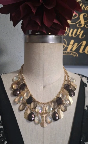 VETEMENTS Collana dichiarazione stratificata dischi testurizzati AB a goccia marrone fumo chiaro