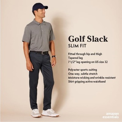 AMAZON ESSENTIALS MEN'S SLIM-FIT STRETCH GOLF PANT SIZE: MEN 30W X 29L GREY