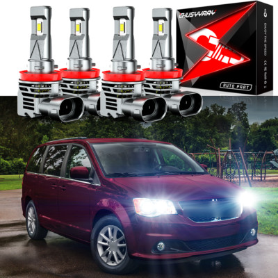 For Dodge Grand Caravan Van 3.6L 2011-2020 4x H9 H11 LED headlight Hi/Low Bulbs