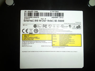 Samsung USB 2.0 Slim External DVD Writer SE-S084D DVD±RW DL w/USB