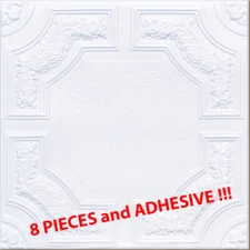 Ceiling Tiles, 20" x 20" , Glue Up, CARACAS White 8 PIECES & ADHESIVE (1Tube)