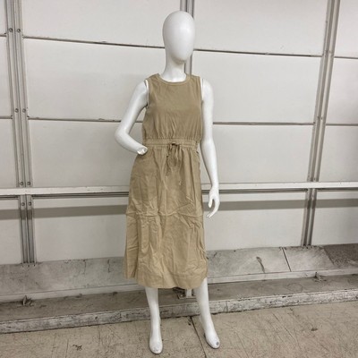 MICHAEL STARS Wilhelmina Rib Mixed Fabric Midi Dress Women's Size M Natural Tan